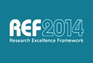 Research Excellence Framework 2014 (REF) logo white on blue