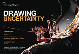 Graphic publicising inaugural lecture titled: Drawing uncertainty