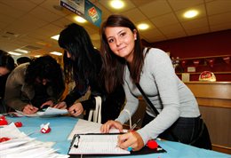 Student signing up for an activity at Open Day